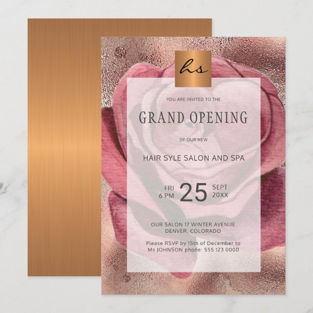 Invitation Grand ouverture du salon de beauté rose glam de lu (Devant / Derrière)