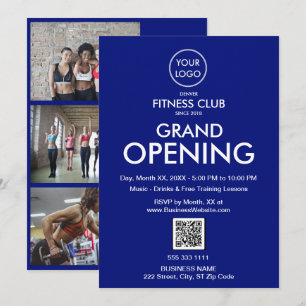 Invitation Grand Ouverture Moderne Blue Business Logo Code QR