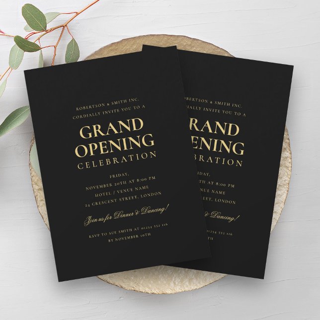 Invitation Grand ouverture officielle de l'entreprise Noir &  (Formal Corporate Grand Opening Black & Gold Invitation)