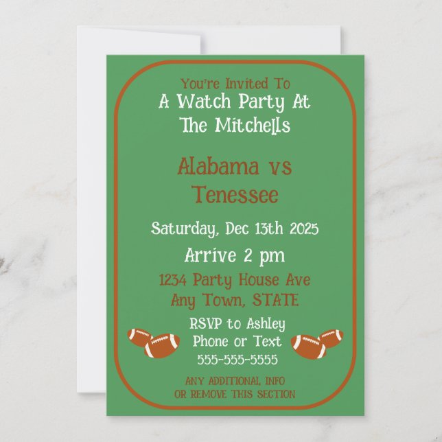 Invitation Grand Party de Regard du Match de Football  (Devant)