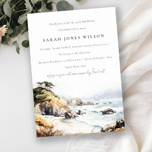 Invitation Grand paysage aquarelle d'anniversaire Big Sur Cal