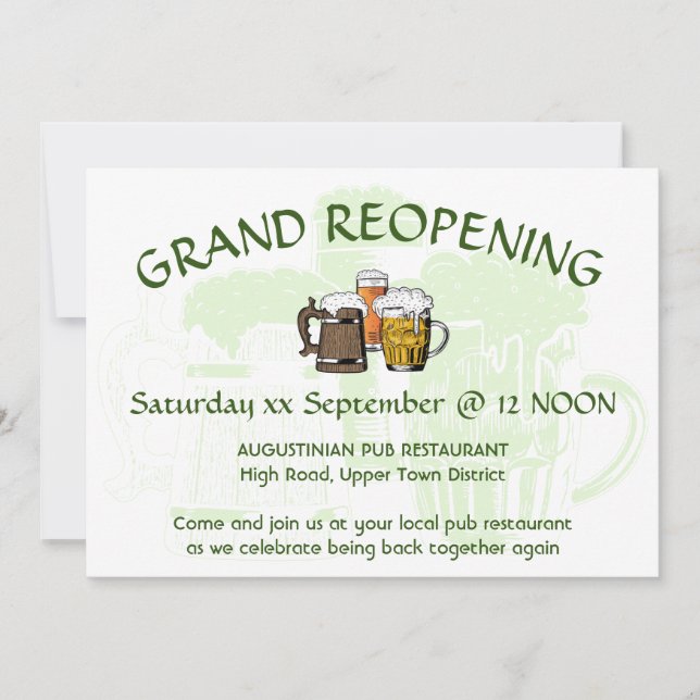 Invitation GRAND REOUVERTURE Pub Retrouvailles Personnalisabl (Devant)