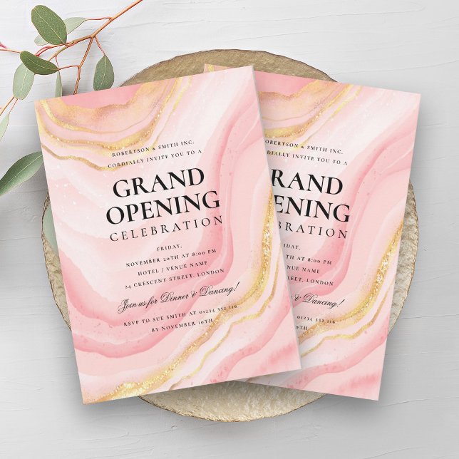 Invitation Grand Rose d'ouverture officiel Parties scintillan (Formal Grand Opening Rose Gold Marble Glitter Invitation)