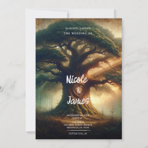 Invitation Grand Vieux Chêne Enchanté Mariage Rustique en For