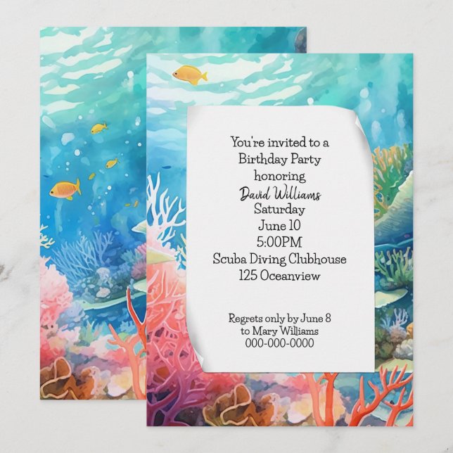 Invitation Grande barrière de corail fête d'anniversaire (Devant / Derrière)