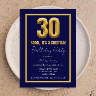 Invitation Grande fête surprise pour 30 ans Bleu marine