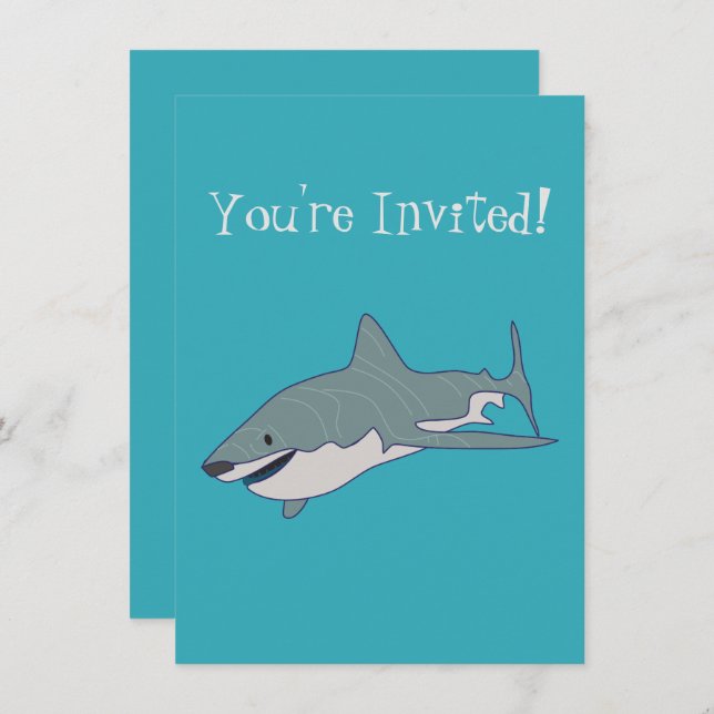 Invitation Grande illustration de nage de requin blanc Annive (Devant / Derrière)