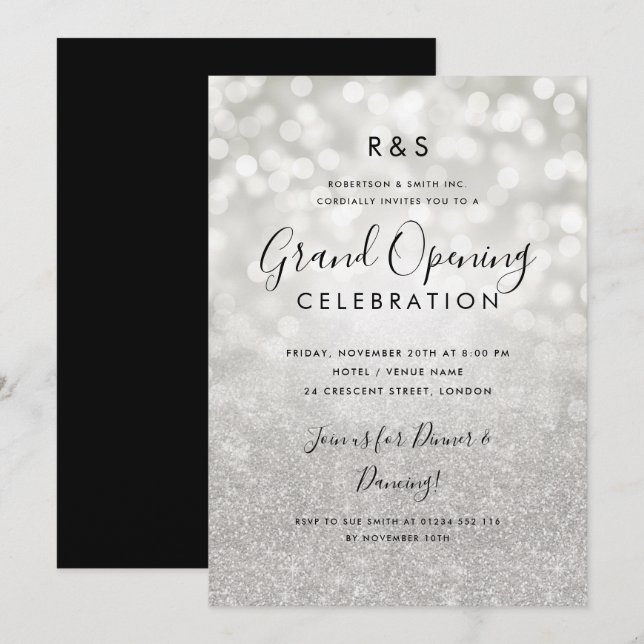 Invitation Grande ouverture de l'entreprise Parties scintilla (Devant / Derrière)