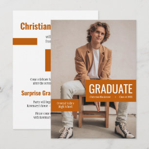 Invitation Grande photo avec des blocs de Burnt Orange Gradua