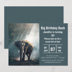 Invitation Grande Photo d'Éléphant pour Fête d'Anniversaire