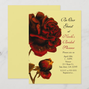 Invitation Grande Rose Rouge & Fête de Toute Couleur Jaune