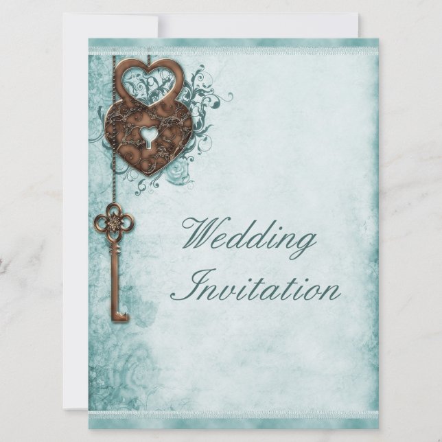 Invitation Grande serrure romantique de coeurs et mariage (Devant)