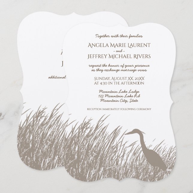 Invitation Grande silhouette de Héron Bleu mariage rustique (Devant / Derrière)