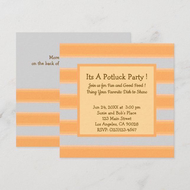 Invitation Grandes Grandes Stripes Green Potluck Party (Devant / Derrière)