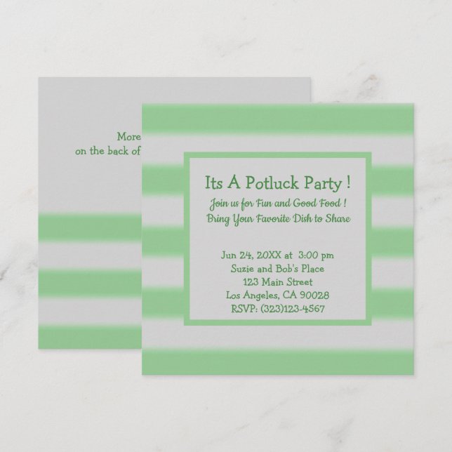 Invitation Grandes Grandes Stripes Green Potluck Party (Devant / Derrière)