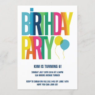 Invitation Grandes Lettres colorées Fête d'anniversaire pour 