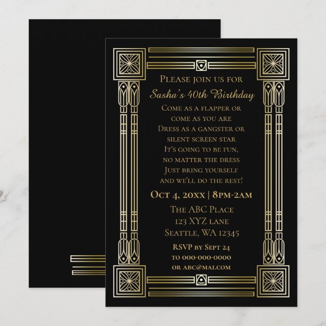 Invitation Grandes portes art déco des années 20 (Devant / Derrière)