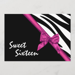 Invitation Grandes zèbres sauvages et Sweet sixteen de ruban
