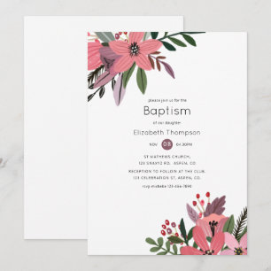 Invitation Grandeur moderne Plum et rose floral Baptême