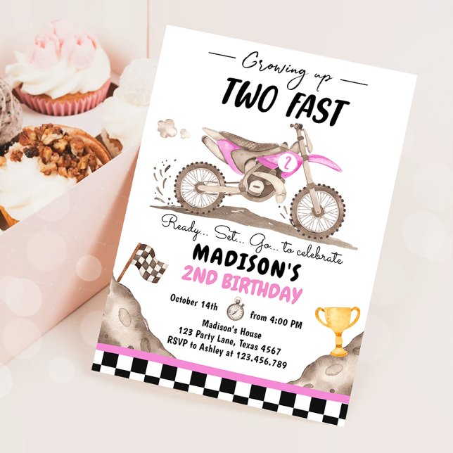 Invitation Grandir Deux Vélo Rapide Vélo Fille Anniversaire (Créateur téléchargé)