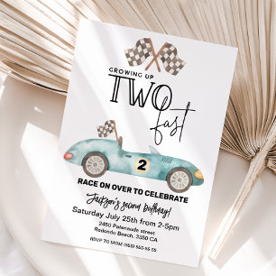 Invitation Grandir Trop vite Voiture de course bleue 2e anniv