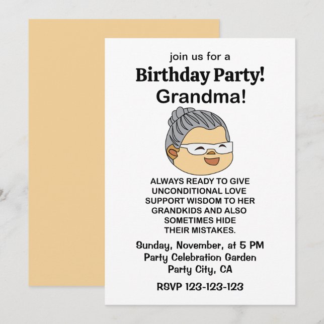 Invitation Grandma Grandmother Birthday Party (Devant / Derrière)