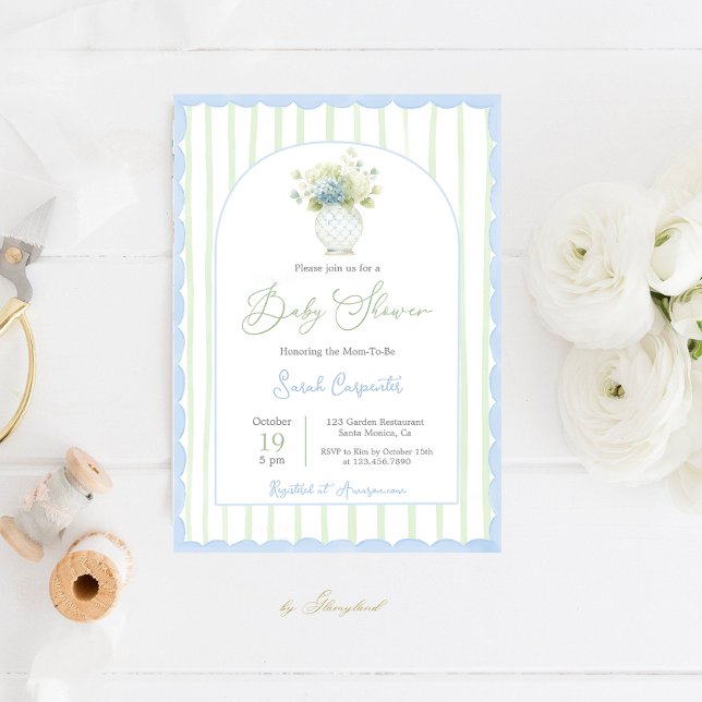 Invitation Grandmillennial bleu ginger jar baby shower invita (Créateur téléchargé)