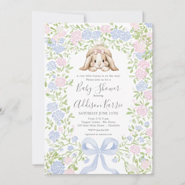 Invitation Grandmillennial Bunny Rabbit baby shower invite (Devant)