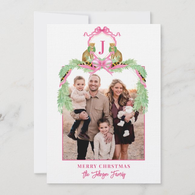 Invitation Grandmillennial Christmas Leopard Monogram Photo (Devant)