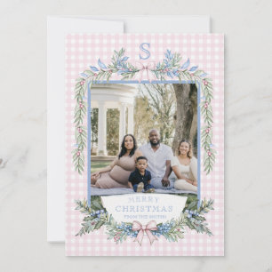 Invitation Grandmillennial Pink & Blue Holly Christmas