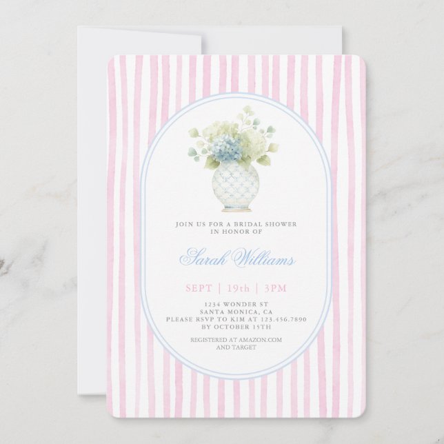 Invitation Grandmillennial Pink Ginger Jar Fête des mariées (Devant)