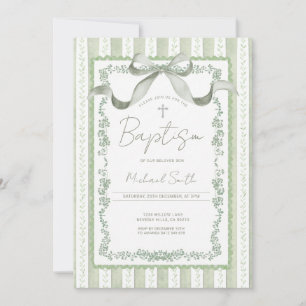 Invitation Grandmillennial Vert Sauge Botanique Baptême 