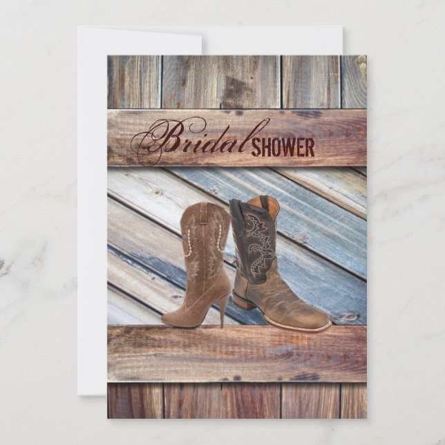 Invitation grange bois Cowboy Western pays nuptiale douche (Devant)