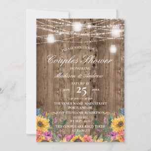 Invitation Grange Bois & Rustic Sunflower Couples Douche