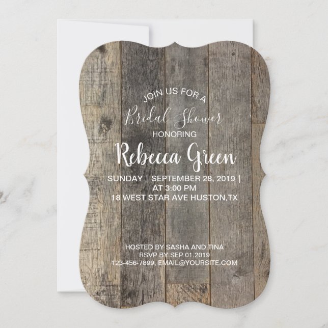 Invitation grange bois rustique pays nuptiale (Devant)