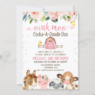 Invitation Grange rose Floral Agriturisme Animale Anniversair