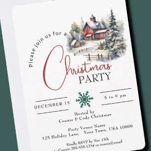 INVITATION GRANGE ROUGE DANS LA NEIGE, FÊTE DE NOËL