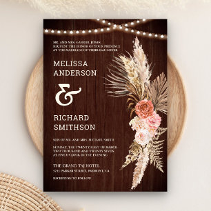 Invitation Grange Rustique Bois Floral Bohème Pampas Mariage