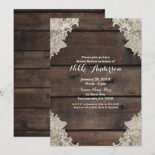 Invitation Grange rustique en bois et dentelle Élégance roman