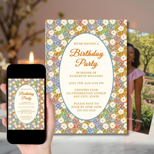 Invitation Granny Millennial Floral Anniversaire Fête Invitat (Créateur téléchargé)