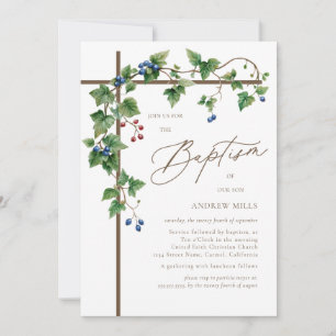 Invitation Grapevine Couvert Woodsy Croix Brown Baptême