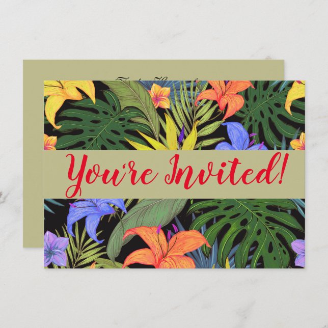 Invitation Graphique de fleur d'Aloha de Hawaii tropical (Devant / Derrière)