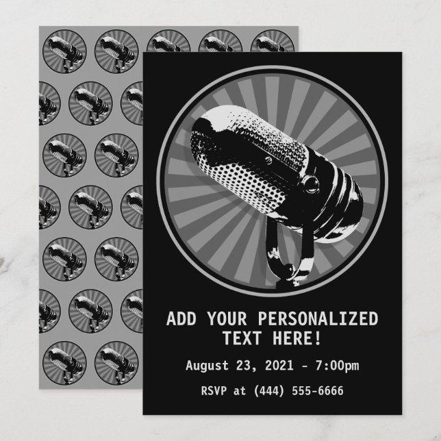 Invitation Graphique de microphone rétro (Devant / Derrière)