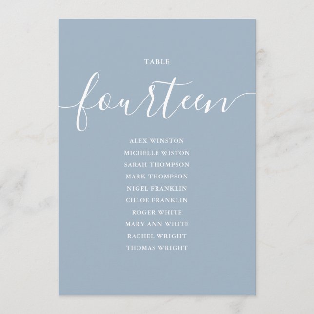 Invitation Graphique de table numéro 14 écriture bleu poussié (Devant)