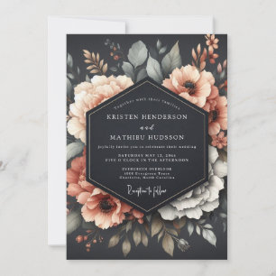 Invitation Graphite Corail Flore Sombre Mariage