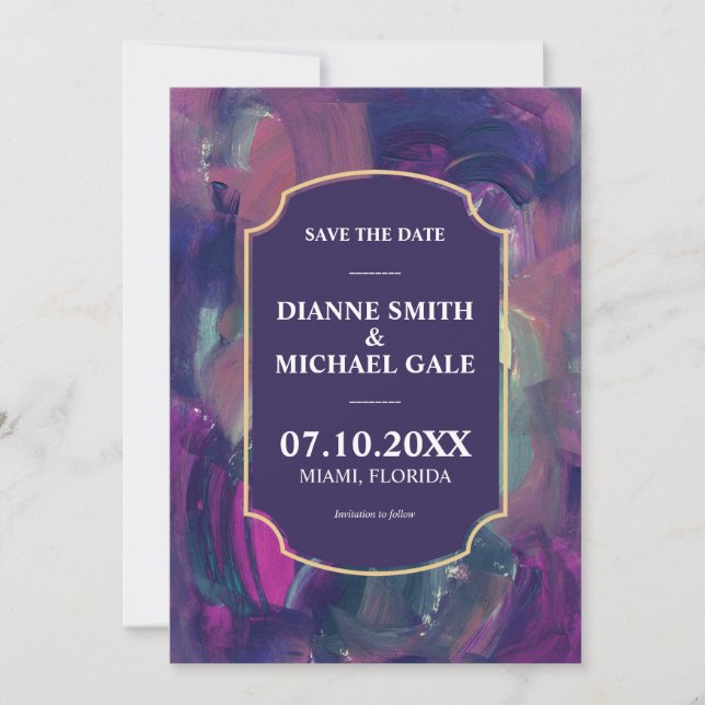 Invitation Gras Acrylique peinture Enregistrer la date Invita (Devant)