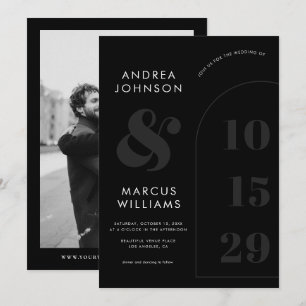 Invitation Gras Ampersand & Date Black & White Photo Mariage