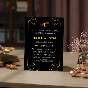 Invitation Gras Black collégial diplôme élégant début