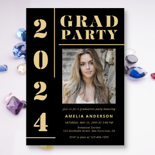 Invitation Gras Black Gold Typographie Photo Graduation Party
