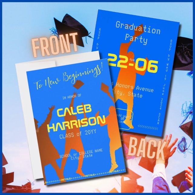 Invitation Gras Bleu Moderne Tech Graduation (Créateur téléchargé)
